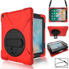 360 Degree Rotation Silicone Protective Cover with Holder and Hand Strap and Long Strap for iPad 9.7 (2017) & (2018)(Red) - 1