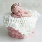 50x50cm New Born Baby Knitted Wool Blanket Newborn Photography Props Chunky Knit Blanket Basket Filler(White) - 1