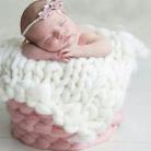 50x50cm New Born Baby Knitted Wool Blanket Newborn Photography Props Chunky Knit Blanket Basket Filler(White) - 2