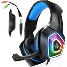 V1 3.5mm RGB Colorful Luminous Wire Control Gaming Headset, Cable Length: 2.2m(Black Blue) - 1