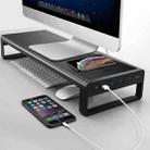 Vaydeer Metal Display Increase Rack Multifunctional Usb Wireless Laptop Screen Stand, Style:L-Wireless Charging-Black(Wireless Charger+1xSplitter+4xUSB3.0) - 1