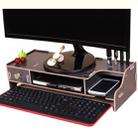 Monitor Wooden Stand Computer Desk Organizer with Keyboard Mouse Storage Slots(Black) - 1