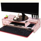 Monitor Wooden Stand Computer Desk Organizer with Keyboard Mouse Storage Slots(Flower) - 1