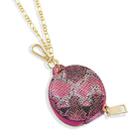 2 PCS Drop-Roof Dust-Proof PU Leather Case Bag With Mirror & Necklace Chain & Key Ring For Bluetooth Headset(Snakeskin Rose Red) - 1