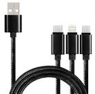 5 PCS 2A 3 In 1 USB To USB-C / Type-C + 8 Pin + Micro USB Braided Data Cable(Black) - 1