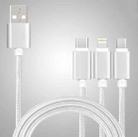 5 PCS 2A 3 In 1 USB To USB-C / Type-C + 8 Pin + Micro USB Braided Data Cable(Silver White) - 1