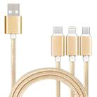 5 PCS 2A 3 In 1 USB To USB-C / Type-C + 8 Pin + Micro USB Braided Data Cable(Golden) - 1