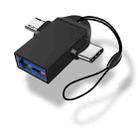 10 PCS LI-09 USB 3.0 Female to USB-C / Type-C + Micro USB Male Multi-Function OTG Adapter with Lanyard(Black) - 1