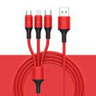 2 PCS ZZ034 USB To 8 Pin + USB-C / Type-C + Micro USB 3 In 1 Fast Charging Cable, Style: Silicone-Red - 1