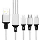 2 PCS ZZ034 USB To 8 Pin + USB-C / Type-C + Micro USB 3 In 1 Fast Charging Cable, Style: Mini-Silver - 1