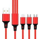 2 PCS ZZ034 USB To 8 Pin + USB-C / Type-C + Micro USB 3 In 1 Fast Charging Cable, Style: Mini-Red - 1