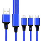 2 PCS ZZ034 USB To 8 Pin + USB-C / Type-C + Micro USB 3 In 1 Fast Charging Cable, Style: Mini-Blue - 1