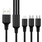 2 PCS ZZ034 USB To 8 Pin + USB-C / Type-C + Micro USB 3 In 1 Fast Charging Cable, Style: Mini-Black - 1