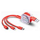 2 PCS ZZ034 USB To 8 Pin + USB-C / Type-C + Micro USB 3 In 1 Fast Charging Cable, Style: Retractable-Red - 1