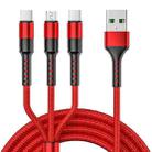 1.25m 3 In 1 USB to Dual Type-C + Micro USB Quick Charging Sync Data Cable, Output: 3A (Red) - 1