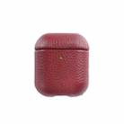 All-Inclusive Style Lychee Grain Cowhide Earphone Case For AirPods 1/2(Wine Red) - 1