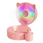 Folding Mini USB Fan Student Colorful Night Light Spray Humidified Fan, Style: Colorful Model (Pink) - 1