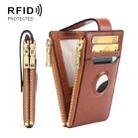 Two Layer Oil Waxed Leather Zip RFID  Coin Purse Tracker Card Holder For AirTag(Retro Brown) - 1