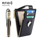 Two Layer Oil Waxed Leather Zip RFID  Coin Purse Tracker Card Holder For AirTag(Black) - 1