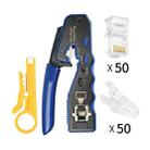 Rj45 8P Through-hole Crystal Head Connector Jacket Network Tool Stripping Wire Cable Pliers Set(Blue) - 1