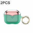 For AirPods 1/2 2pcs One-piece Plating TPU Soft Shell Protective Case(Transparent Green+Pink) - 1