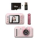 2.4 Inch Children HD Reversible Photo SLR Camera, Color: Pink + 16G Memory Card + Card Reader - 1
