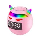 Small Demon Wireless Bluetooth Speaker Flash Card Dazzle Light Stereo Alarm Clock, Style:, Color: AI Voice Version (Pink) - 1