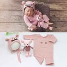 Newborn Photography Clothing Baby Knitted Jumpsuit + Hat + Mouse Doll Three-Piece Set(Pink) - 1