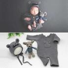 Newborn Photography Clothing Baby Knitted Jumpsuit + Hat + Mouse Doll Three-Piece Set(Grey) - 1