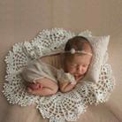 Hollow Lace Round Blanket + Pillow Suit Baby Photography Props(Beige) - 6
