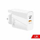 65W USB-C/Type-C+USB Dual Port GaN Charger QC3.0 Laptop Universal Charger UK Plug White - 1