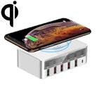 818PF 5 USB Ports + Type-C Smart Digital Display Wireless Phone Charger, Style: EU Plug (White) - 1