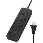 T14 2m 2500W 3 Plugs + 3-USB Ports Multifunctional Socket With Switch, Specification: US Plug (Black) - 1