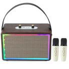 Leather Colorful Light Effect Karaoke Audio Retro Outdoor Bluetooth Speaker, Style: Dual-microphone(Brown) - 1