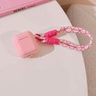 For AirPods 2  / 1 Dopamine Contrast Color Silicone Earphone Cover With Hand Strap(Pink) - 1