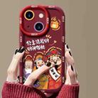 For iPhone 15 Plus Puffy Phone Case Princess Please Fortune God Of Wealth Drop-Proof Phone Case(Wine Red) - 1