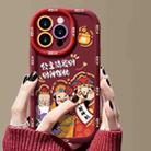 For iPhone 15 Pro Max Puffy Phone Case Princess Please Fortune God Of Wealth Drop-Proof Phone Case(Wine Red) - 1