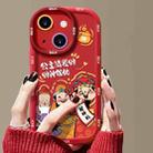 For iPhone 14 Puffy Phone Case Princess Please Fortune God Of Wealth Drop-Proof Phone Case(Red) - 1