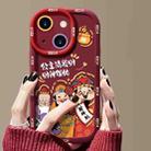 For iPhone 14 Puffy Phone Case Princess Please Fortune God Of Wealth Drop-Proof Phone Case(Wine Red) - 1