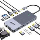 MCY 12-In-1 USB-C Hub With Triple Monitor Support (1000Mbps Lan+VGA+USB3.0/USB2.0+SD/TF+2 HDMI 4K 30Hz+85W PD） - 1