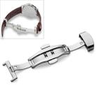 Watch Leather Watch Band Butterfly Buckle 316 Stainless Steel Double Snap, Size: 14mm (Silver) - 1