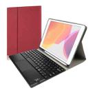 RK102C Detachable Magnetic Plastic Bluetooth Keyboard with Touchpad + Silk Pattern TPU Tablet Case for iPad 10.2, with Pen Slot & Bracket(Red) - 1