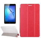 For Huawei  MediaPad T3 8 inch Silk Texture Horizontal Flip Leather Case with 3-folding Holder(Red) - 1