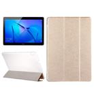 For Huawei  MediaPad T3 10 9.6 inch Silk Texture Horizontal Flip Leather Case with 3-folding Holder(Gold) - 1