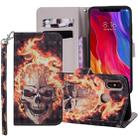 Fire Skull Pattern Colored Drawing Horizontal Flip Leather Case for Xiaomi Mi 8, with Holder & Card Slots & Wallet & Lanyard - 1