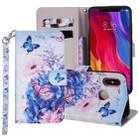 Butterfly Flower Pattern Colored Drawing Horizontal Flip Leather Case for Xiaomi Mi 8, with Holder & Card Slots & Wallet & Lanyard - 1