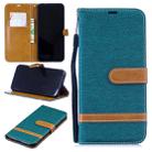 Color Matching Denim Texture Leather Case for Xiaomi Redmi Note 7, with Holder & Card Slots & Wallet & Lanyard (Green) - 1