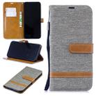 Color Matching Denim Texture Leather Case for Xiaomi Redmi Note 7, with Holder & Card Slots & Wallet & Lanyard (Grey) - 1