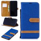 Color Matching Denim Texture Leather Case for Xiaomi Redmi Note 7, with Holder & Card Slots & Wallet & Lanyard (Blue) - 1