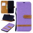 Color Matching Denim Texture Leather Case for Xiaomi Redmi Note 7, with Holder & Card Slots & Wallet & Lanyard (Purple) - 1